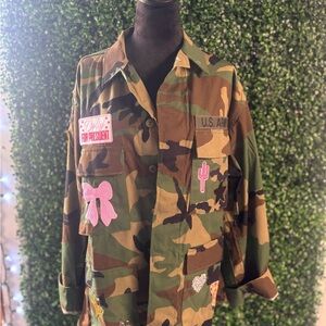 Camo Patchwork Military Jacket with Pink Accents